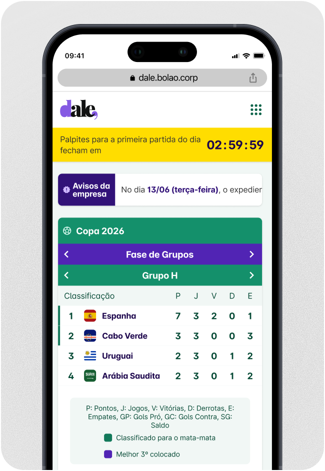 DALE Bolão platform screen 4