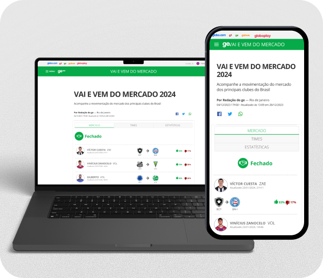 The previous Vai e Vem experience on desktop and mobile